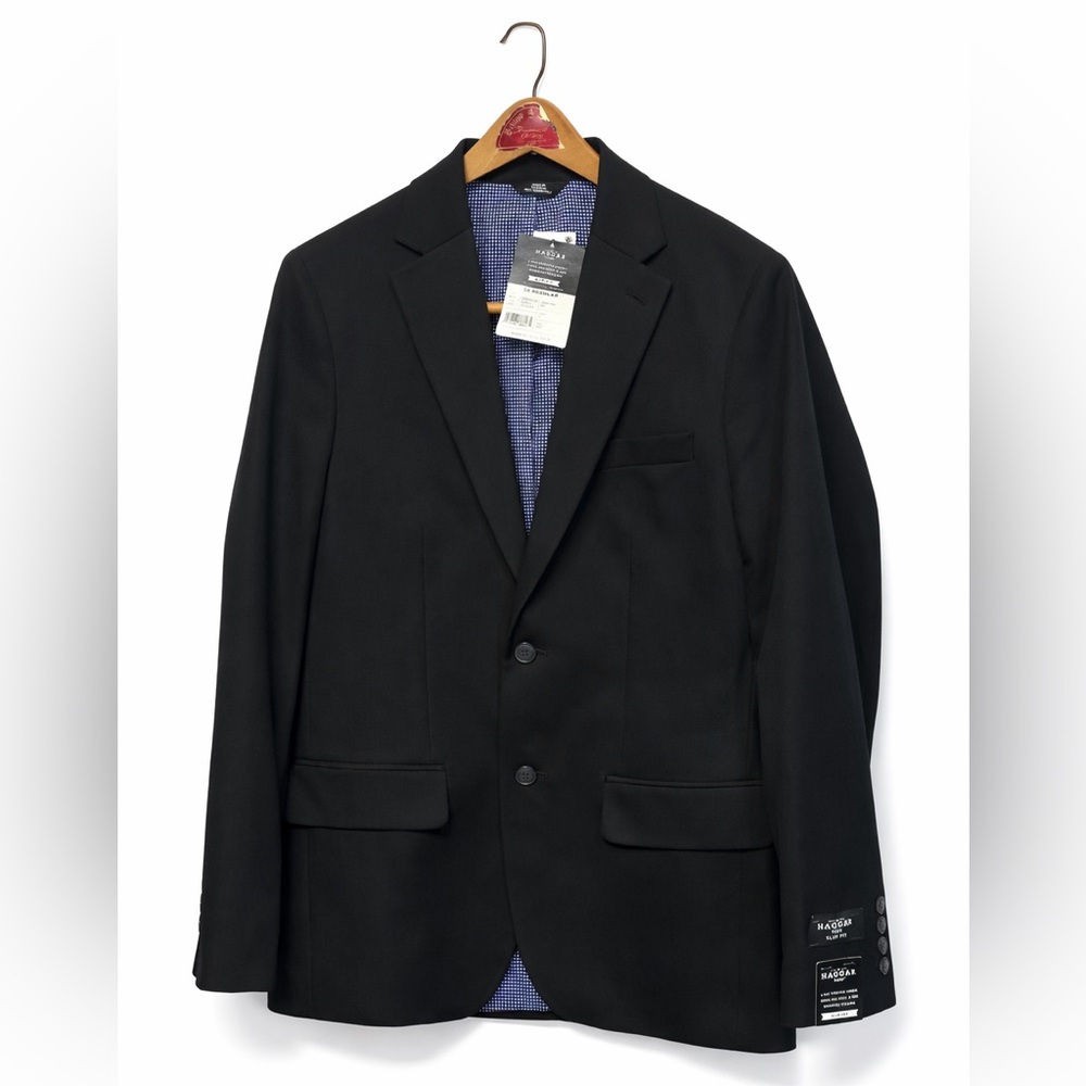 Haggar H26 Slim Fit Stretch Blazer Men's 38 Regular Black Sport Coat - NWT